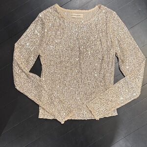 Lucky Brand Sequin Beige Long Sleeve Top